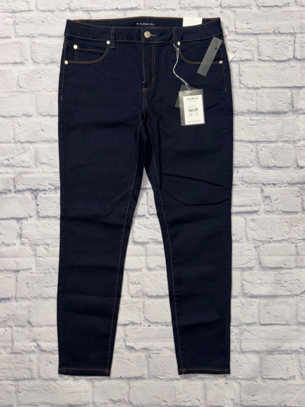 Tahari Navy Skinny Jeans with Contrast Stitching